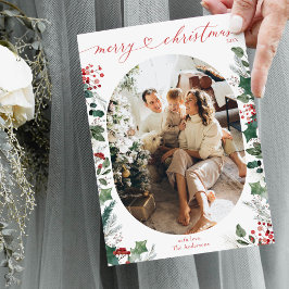 Eenvoudige witte rode kalligrafie foto kerst Kaart