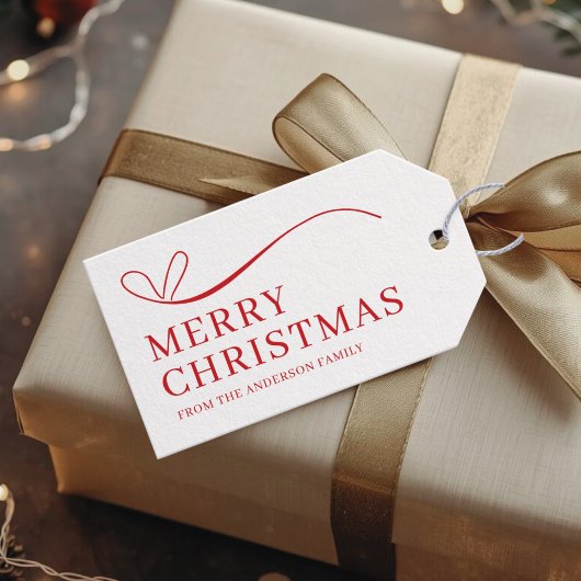 Eenvoudige witte rode moderne Prettig kerstfeest Cadeaulabel