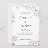 Eenvoudige witte roze kersenbloesem bloemenbruilof kaart (Voorkant)