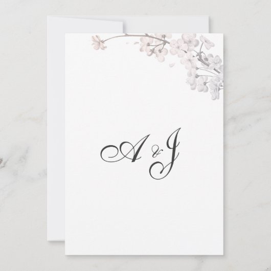 Eenvoudige witte roze kersenbloesem bloemenbruilof kaart (Achterkant)