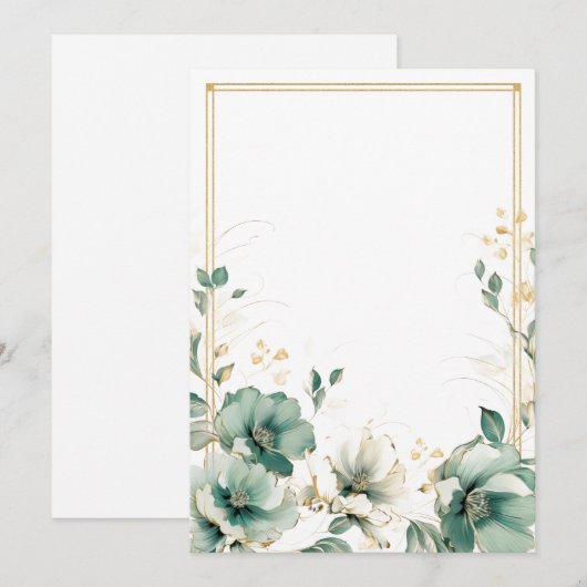 Eenvoudige witte, salie en gouden bloemen Blank Kaart (Voorkant / Achterkant)