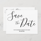 Eenvoudige witte Save The Date-ansichtkaarten met  Aankondigingskaart (Voorkant / Achterkant)