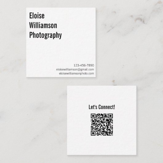 Eenvoudige Witte Schone Professionele Naam QR-code Vierkante Visitekaartje (Voorkant / Achterkant)