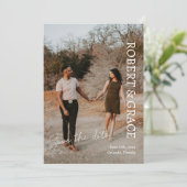 Eenvoudige witte script foto save the date kaart (Staand voorkant)