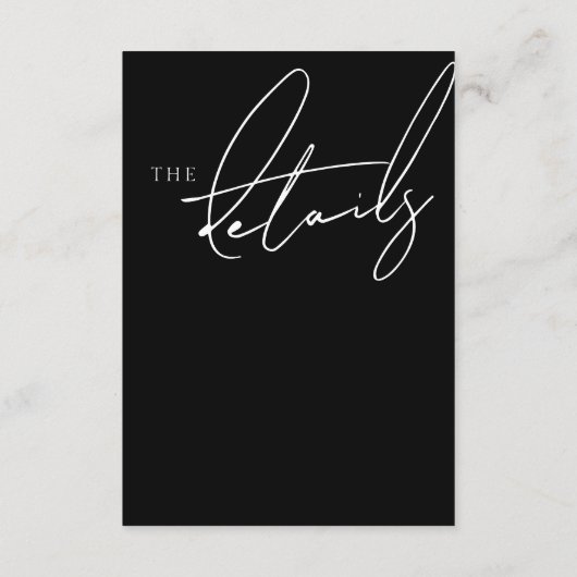 Eenvoudige witte script typografie bruiloft detail informatiekaartje (Achterkant)