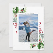 Eenvoudige witte sneeuw Waterverf Lush Greens Foto Feestdagenkaart (Voorkant)