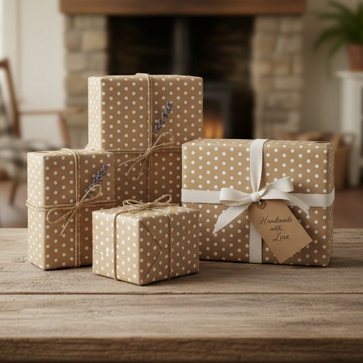 Eenvoudige witte Stippen op Faux Rustic Brown Kraf Cadeaupapier