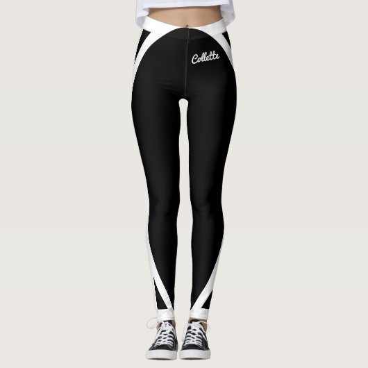 Eenvoudige witte strepen met Jouw naam op Basic Bl Leggings (Voorkant)