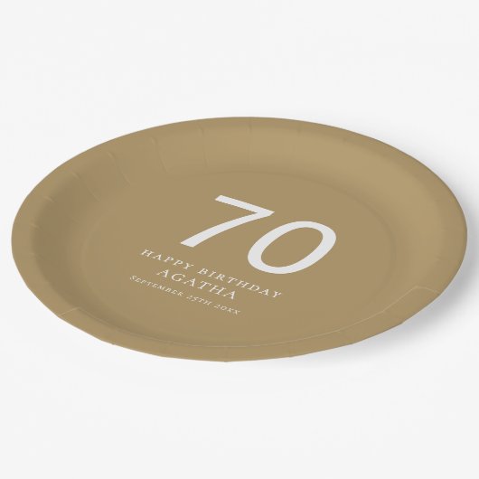 Eenvoudige Witte Tekst 70ste Naam Gouden Verjaarda Papieren Bordje (Gekanteld)