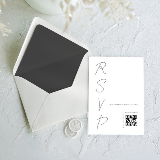 Eenvoudige witte trouw QR-code RSVP Kaartje