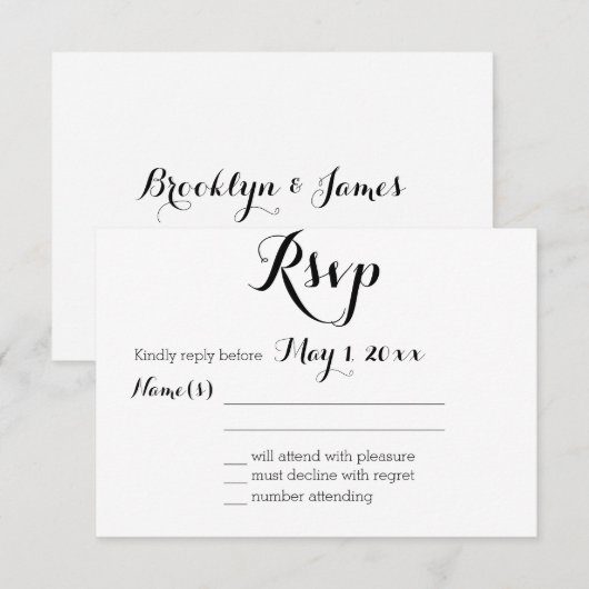 Eenvoudige Witte Trouw RSVP Kaarten Kaartje (Voorkant / Achterkant)