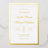 Eenvoudige witte trouwuitnodiging met gouden folie folie uitnodiging (Voorkant)