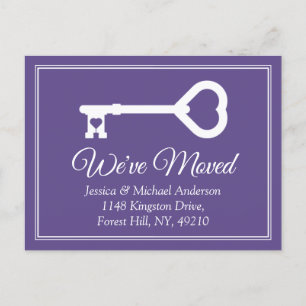 Eenvoudige Witte Viole Minimale Sleutel Bewegende  Aankondigingskaart