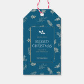 Eenvoudige witte winter laat maretak blauw cadeaulabel (Voorkant)