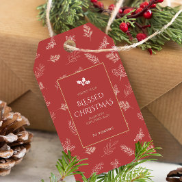 Eenvoudige witte winter laat maretak rood cadeaulabel