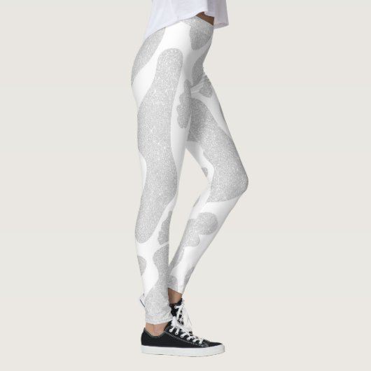 Eenvoudige witte zilveren grote Koe vlekken Leggings (Rechts)