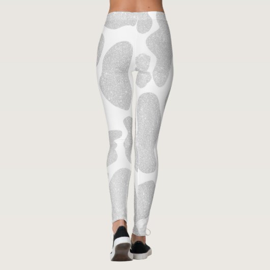 Eenvoudige witte zilveren grote Koe vlekken Leggings (Achterkant)