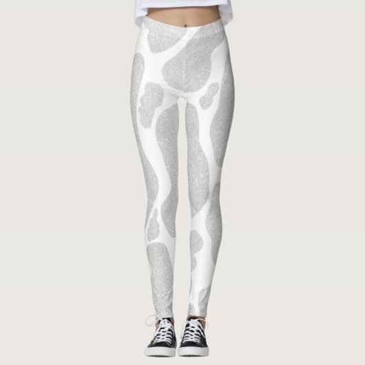 Eenvoudige witte zilveren grote Koe vlekken Leggings (Voorkant)