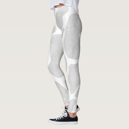 Eenvoudige witte zilveren grote Koe vlekken Leggings (Links)