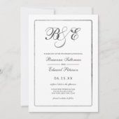 Eenvoudige Witte Zilveren Rand Monogram Huwelijk Kaart (Voorkant)