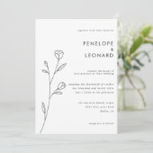 Eenvoudige witte zwarte bloemenbruiloft uitnodigin kaart (Staand voorkant)