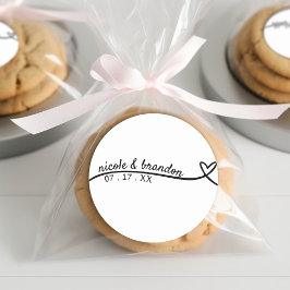 Eenvoudige Witte & Zwarte Hart Bruiloft Ronde Sticker