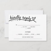 Eenvoudige Witte & Zwarte Hartreactie Bruiloft RSV RSVP Kaartje (Voorkant)