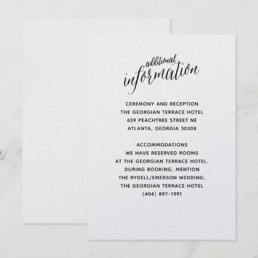 Eenvoudige witte zwarte huwelijksuitnodiging inlay kaart (Voorkant / Achterkant)