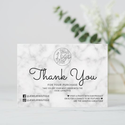 Eenvoudige Witte Zwarte Marmeren Klant Dank u Bedankkaart (Staand voorkant)