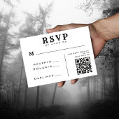 Eenvoudige Witte & Zwarte QR Code Huwelijksdetails RSVP Kaartje