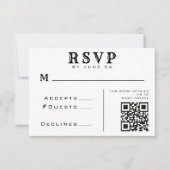 Eenvoudige Witte & Zwarte QR Code Huwelijksdetails RSVP Kaartje (Voorkant)