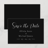 Eenvoudige witte & zwarte script 'Save the Date' Save The Date (Voorkant / Achterkant)