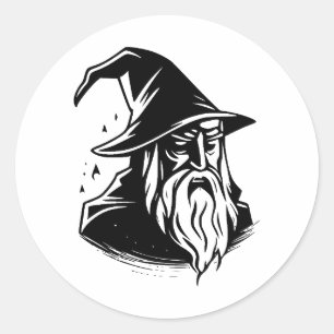 Eenvoudige wizard   Elegantie in zwart en wit Ronde Sticker