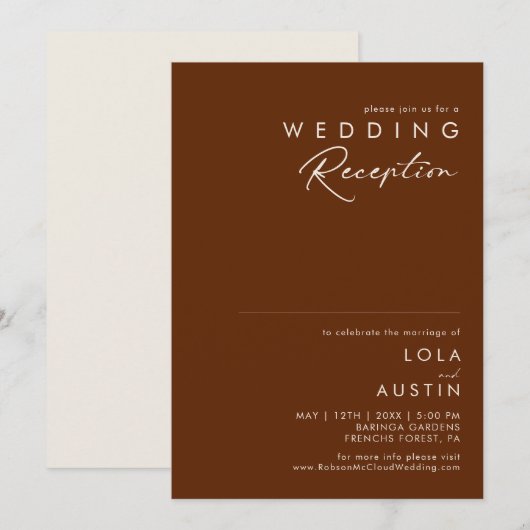 Eenvoudige Woestijn | Donker Kaneel Trouwreceptie Kaart (Voorkant / Achterkant)