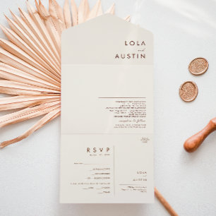 Eenvoudige woestijn   Natuurlijke witte zegel en V All In One Uitnodiging