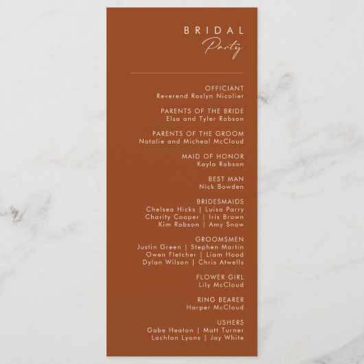 Eenvoudige woestijn | Programma Terracotta Wedding Programmakaart (Achterkant)