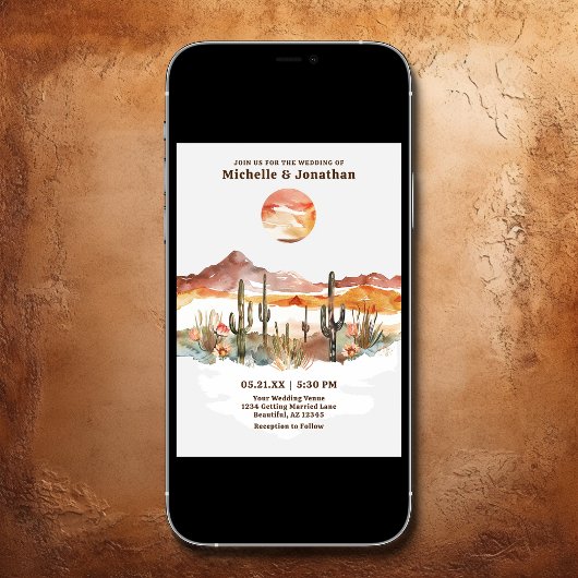 Eenvoudige woestijncactus Western Boho-bruiloft Kaart