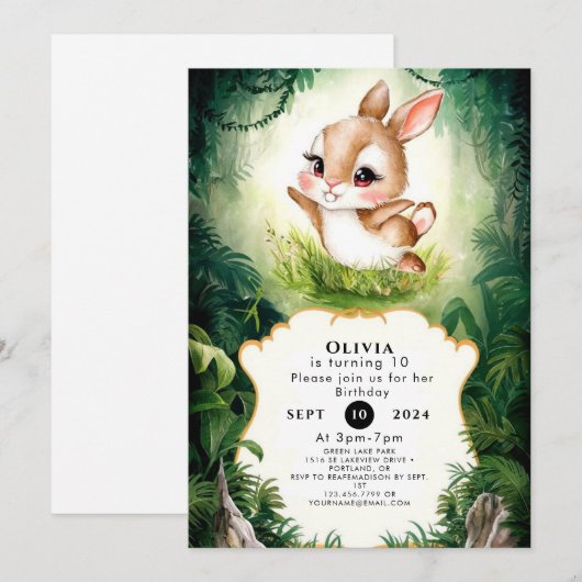 Eenvoudige Woodland Bunny Verjaardag Kaart (Voorkant / Achterkant)