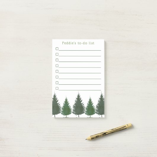 Eenvoudige Woodland Pine Trees Post-it® Notes (Op bureau)