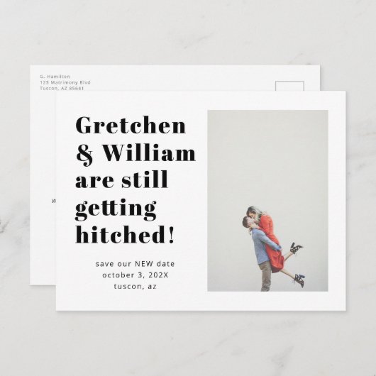 Eenvoudige woorden Opslaan van de datum Foto Brief Briefkaart (Voorkant / Achterkant)