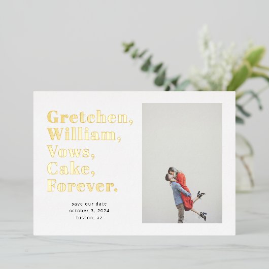 Eenvoudige Word-lijst Opslaan Datum fotokaart Folie Uitnodiging (Staand Voorkant)