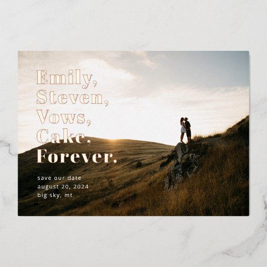 Eenvoudige Word-lijst Opslaan Datum grote fotokaar Folie Uitnodiging (Voorkant)