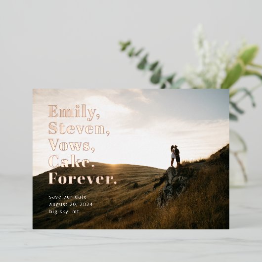 Eenvoudige Word-lijst Opslaan Datum grote fotokaar Folie Uitnodiging (Staand Voorkant)