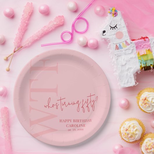 Eenvoudige WTF | Roze Rood 50ste verjaardag Papieren Bordje (Feest)