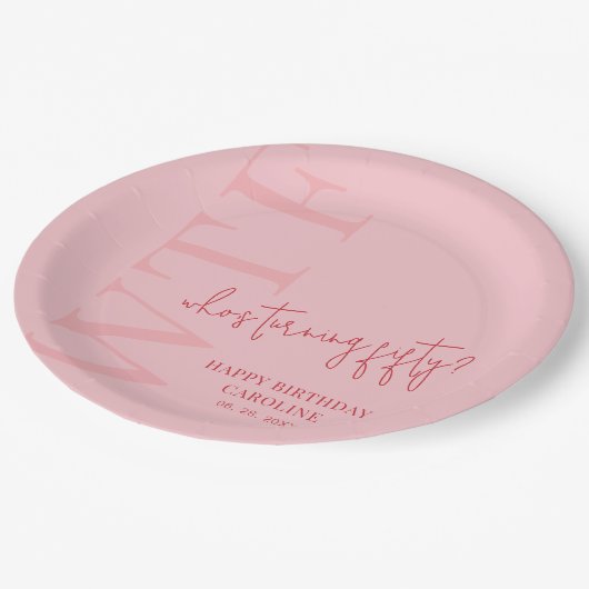 Eenvoudige WTF | Roze Rood 50ste verjaardag Papieren Bordje (Gekanteld)