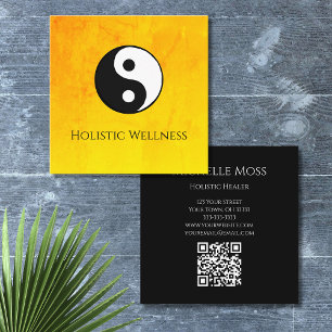 Eenvoudige Yin Yang Gold Holistic Healer QR-code Vierkante Visitekaartje