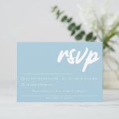 Eenvoudige zachte blauwe RSVP kaart met maaltijdke (Staand voorkant)
