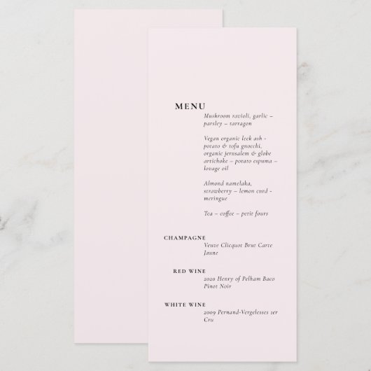 Eenvoudige zachte blos Elegante Romantische Solid  Menu (Voorkant / Achterkant)