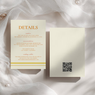 Eenvoudige zachte boter gele trouwdetails QR-code Informatiekaartje