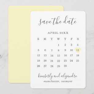 Eenvoudige zachte pastel gele hart kalender trouwd save the date